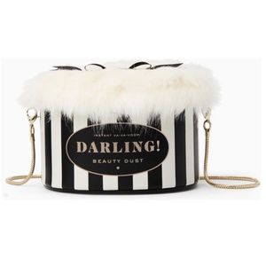 Kate Spade Limited Edition Novelty Powder Puff Darling! Leather Bag Black White